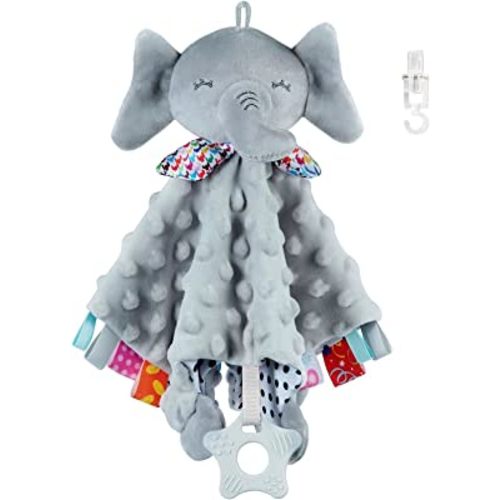 Baby Security Blanket with Tags Teether Elephant Blanket Soft Baby Blankets for Boys and Girls Baby Stuff for Newborn Toys Snuggle Toy Baby Lovey Dotted Blanket Elephant Soothing Toy