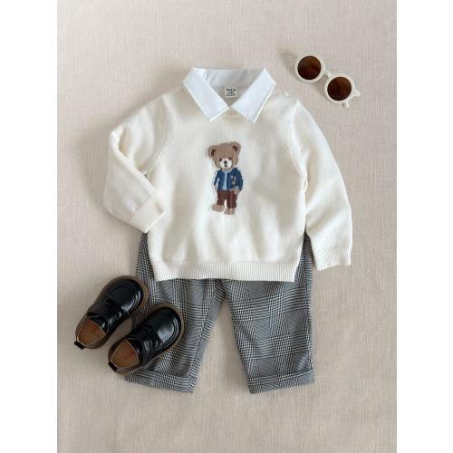 PrepCrw Baby Boys Collegiate Style Bear Pattern Long Sleeve Pullover Sweater, For Fall/Winter | SHEIN USA