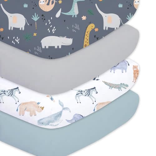Plushii 4 Pack Baby Crib Sheets for Boys, 28"x 52"Cover for Crib Mattress | Soft & Breathable,Microfiber Crib Mattress Cover,Cute Patterns,Fitted Standard Crib and Toddler Bed Mattress,Fauna