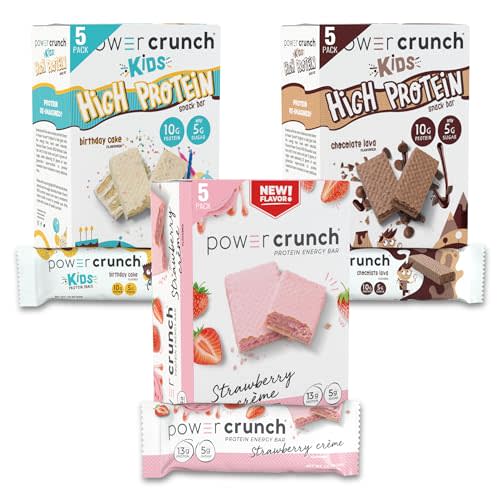 Power Crunch Protein Wafer Bars and Power Crunch KIDS Protein Bars, Variety Pack, (15 Count) High Protein Snacks with Delicious Taste