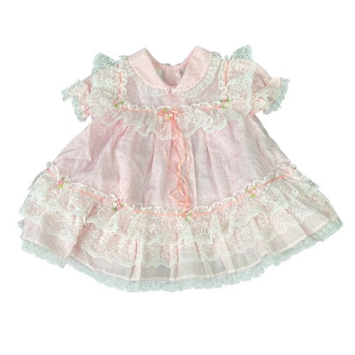 Vintage Short Sleeve Frilly Ruffles Pink Dress Special Occasions Baby Girl 3-6M