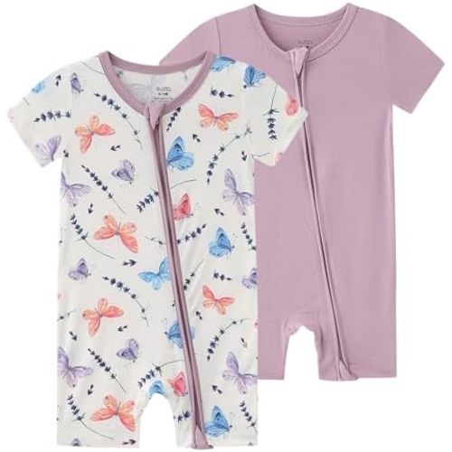 Boys Baby Girls Short Sleeve Romper Bamboo Viscose Infant Zipper Jumpsuits - 0-24 Months