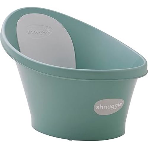 Shnuggle Newborn Baby Bath | Built in Support Bump and Soft Backrest | Suitable from Newborn | Bath Seat Support Includes Plug | Eucalyptus Green