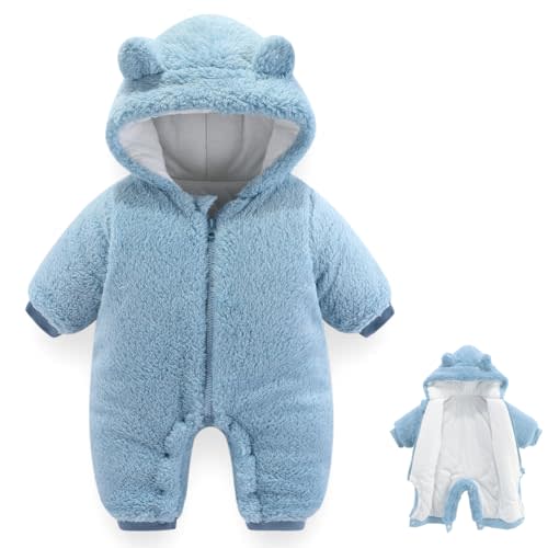 AiWMGL Newborn Baby Bear Outfit Suit Girls Boys Fleece Jumpsuit Romper Hooded Winter Snowsuit Clothes