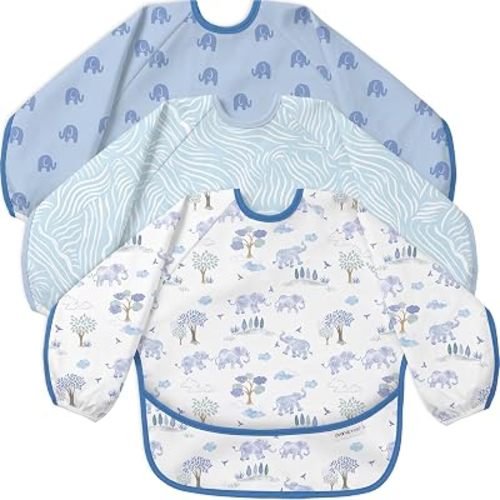 3 Pack Long Sleeve baby Bibs for Eating, Waterproof Smock Bib