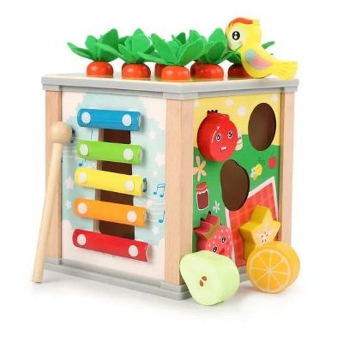 6-in-1 Fun Activity Cube, Montessori Busy Toy for Toddlers 1-3 Years Old to Develop Fine Motor Skills & Clock Recognition