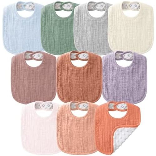NISXABEBE Muslin Baby Bibs for Unisex Boys Girls, Cotton Drool Bibs, Adjustable Newborn Bibs for Drooling and Teething