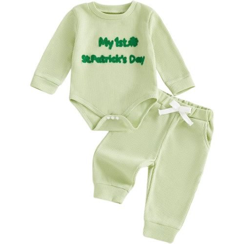 MERSARIPHY Newborn Baby Boy Fall Winter Clothes Mama's Boy Little Dude Outfit Embroidery Waffle Knit Romper Pants Sets