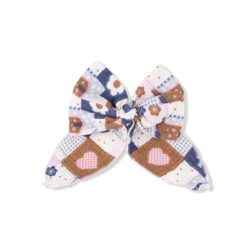 Hair Bow w/ Tails Clip, Patchwork Cowgirl