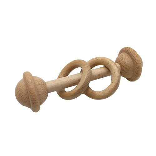1pcs Beech Wood Ring Rattle Teether Chew Wooden Beads Rattling Teething Gym Montessori Toys Educational Grasp Rattle