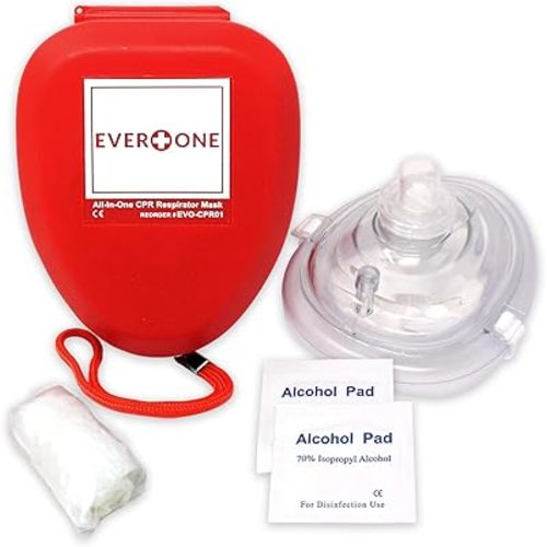 EverOne CPR Rescue Mask, Adult/Child Pocket Resuscitator, Hard Case with Wrist Strap + Gloves & Wipes