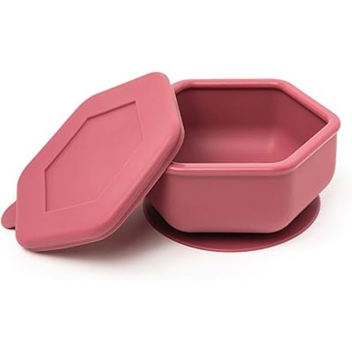 Tiny Twinkle Silicone Suction Bowl with Lid for Baby and Toddler - 100% Silicone - BPA Free - Microwave Safe - Suction Bowls For Baby, Snack Containers For Toddlers (Burgundy)