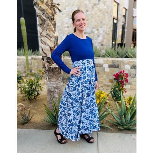 L Blue Floral Nursing Dress