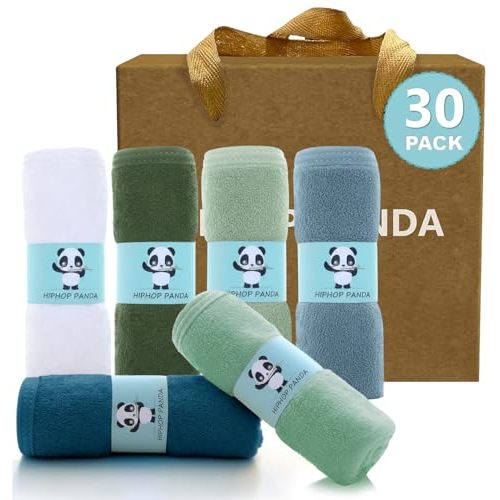 HIPHOP PANDA Soft Baby Washcloths, 2-Layer, 30 Pack Newborn Gift Set | Rayon Made from Bamboo | Absorbent Reusable Wipes for Delicate Skin | Newborn Gift Set | Registry Ready | Sage and Teal