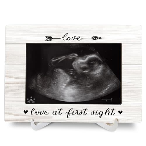 Luipk Love At First Sight Frame Ultrasound Sonogram 8x6 Picture Frames, Pregnancy Gifts Baby Shower Gifts Wood Photo Frame, Gender Reveal New Baby Gift Picture for Wall and Tabletop Display