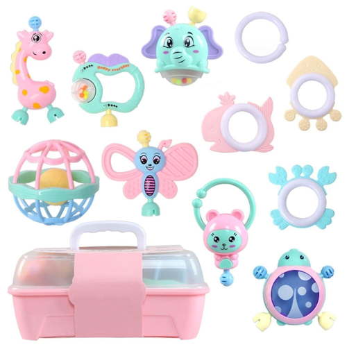 11-Pack Rattles for Infants Teething Toys for Babies 3-6-12 Months Developmental Baby Early Education Toys Newborn Silicone Puzzle Teether Toy Baby Girl Toy Giraffe Elephant Toys