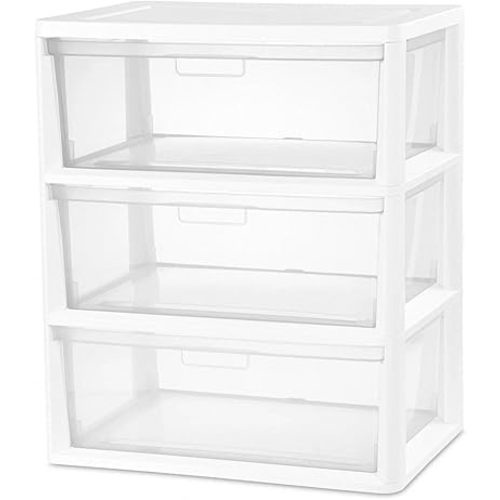 3 Drawer Storage Organizer, 3-Tier Wide Clear Plastic Drawer Storage - White, for Bathroom, Bedroom, Office, and Classroom Organization (White)