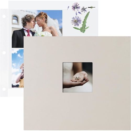 1DOT2 12x12 Inch Large 3 Ring DIY Scrapbook Photo Album with 40 Plastic Sleeves 80 White Pages Linen Cover Blank Scrapbooks, 12 x 12 Scrap Book Albums for Baby Travel Wedding Graduation kids (Beige)