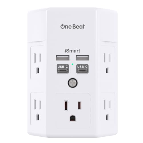 One Beat Surge Protector Wall Outlet Extender,3-Sided Outlet Splitter 1680J | 5 Outlets & 4 USB Ports (2 USB-C),Multi Plug Outlet Adapter, Wall Mount, ETL Listed for Home Office Travel
