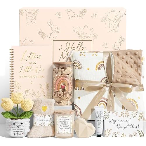 New Mom Gifts for Women, Postpartum Gifts for New Mom Care Package, After Birth Essentials for Moms To Be Pregnancy Gift Baskets for Expecting Pregnant First Time Moms, Gender Reveal Gift Push Present