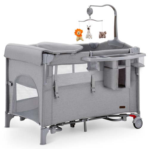 HARPPA 5 in 1 Portable Playard and Bassinet Bedside Sleeper for Newborn to Toddler, Unisex, Gray