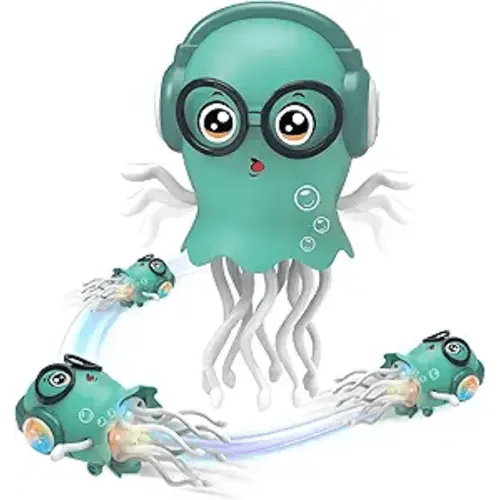 Magic Electric Dancing Jellyfish Toy with Led Light and Music,Playful Automatic Steer Crawling Dancing Baby Toy with Smart Tentacle Explorer,Octopus Toy,Tummy Time Toys(Green)
