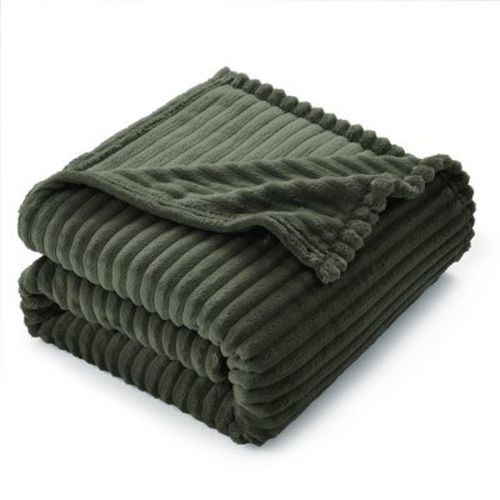 Nestl Olive Green Throw Blanket for Couch, Lightweight Cut Plush Cozy Blanket, Fuzzy Warm Fleece Throw Blanket