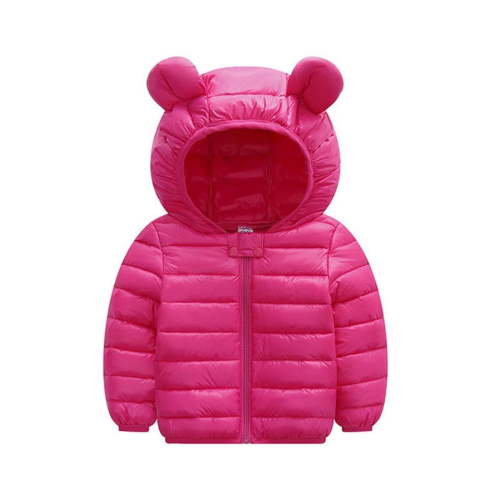 PatPat Baby Coat Toddler Boys Girls Winter Jackets Stylish 3D Ear Print Outerwear Solid Hooded Coats, Hot Pink, 6-9 Months