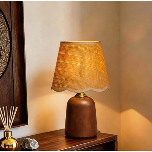 Small 13 Inch Dimmable Rubberwood Table Lamp