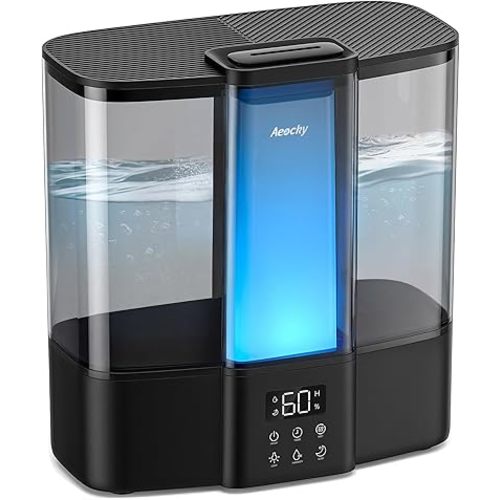 Geek-Level Aeocky Humidifier for Baby, Quiet Ultrasonic Humidifiers for Bedroom, Nursery with Ambient Light, 4L Top-Fill Cool Mist Diffuser with Timer, Sleep, Auto, Constant Humidity Mode (Black)