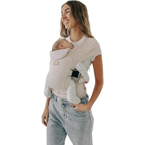 Tushbaby Pearl Wrap Carrier – Ergonomic Wrap for Newborns 8-20 lbs – Hands-Free Baby Carrier with Storage, Bottle Holder & Wipe Attachment – Soft, Breathable Fabric & Adjustable Fit - Cream