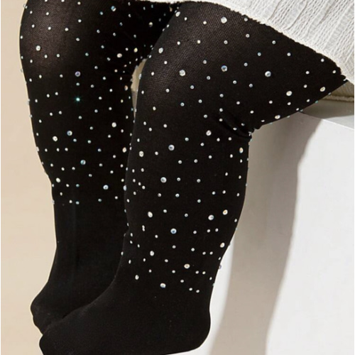 1pc Girls' Black Thin & Breathable Leggings With Diamond Decor, Suitable For Daily Wear Or Matching Outfits, For Christmas