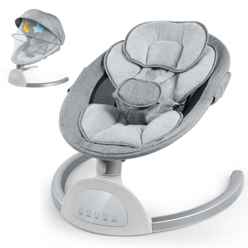 HDJ Portable Electric Baby Swing, 5 Sway Speeds, Bluetooth Music, Touch Screen, Grey