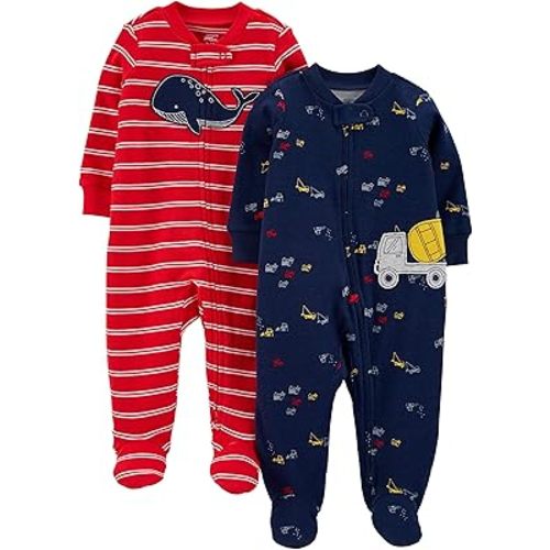 Simple Joys by Carter's baby-boys 2-way Zip Thermal Footed Sleep and Play, Pack of 2