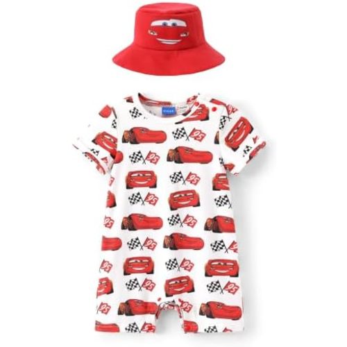 Disney Stitch Cars Pooh Mickey and Friends Baby Romper and Sun Hat Outfit Set Newborn to Infant