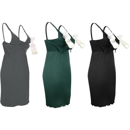 iloveSIA Nursing Gowns with Built-in Nursing Bra-3-Pack Breastfeeding Night gown-Comfort Soft for Labor Postpartum Hospital