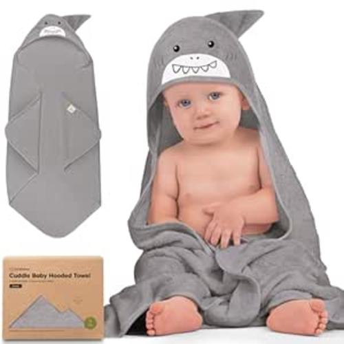 KeaBabies Hooded Baby Towel for Newborn, Baby Bath Towels (Shark, 35x35)