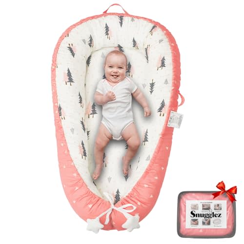 Baby Lounger, 100% Breathable Cotton Baby nest, Portable Infant Lounger (Pink)