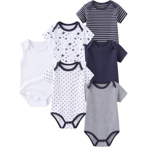 6 Pack Unisex Baby Boy Girl Rompers 0-12months Infant Short Sleeve Bodysuits New Born Soft Cotton One-Piece Clothes