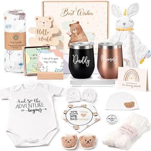 New Mom Gifts for Women, Top Pregnancy Gifts with Mom and Dad Tumbler Set for First Time Moms, Expecing Parents to Be, Gender Reveal, Baby Shower, Best Baby Gifts for Boys Girls Neutral