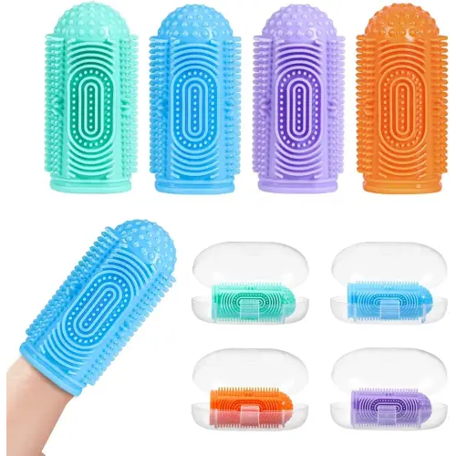 Finger Tooth Brushing Baby Toothbrush 4 Pcs with 4 Travel Storage Case,Food Grade Silicone Baby Finger Toothbrush,Soft Infant Toothbrushes for Toddlers 0-36,Oral Cleaner,Gum Brush