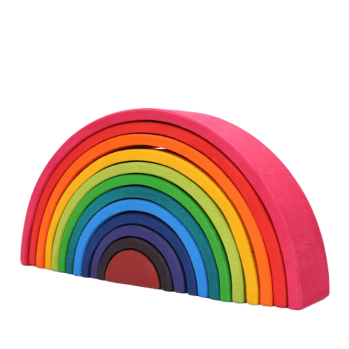 12-Piece Large Wooden Rainbow Stacking Blocks – Primary Colors