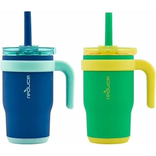 REDUCE 14oz Coldee Tumbler with Handle for Kids Leakproof Insulated Stainless Steel Mug with Lid & Straw –Spill Proof Chew-Resistant Straw 2 Pack