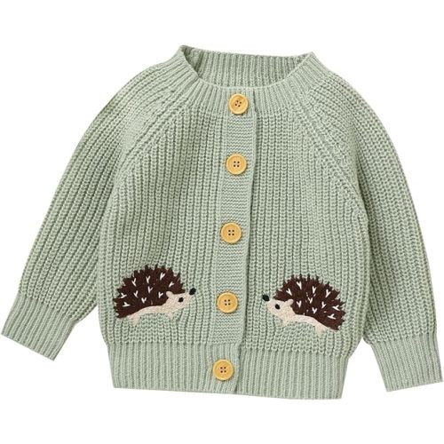 Opewod Baby Boy Girl Knit Cardigan Sweater Soft Warm Crochet Round Neck Long Sleeve Coat Toddler Outwear Fall Winter Clothes