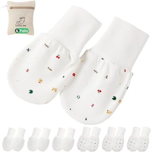 Newborn Anti-Scratch Mittens - No Scratch Baby Gloves for 0-6 Months Boys & Girls (6 Pairs)