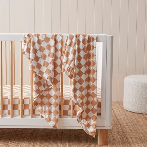 Adairs Baby - Caramel Gigi Grid Jersey Swaddles Pack of 2