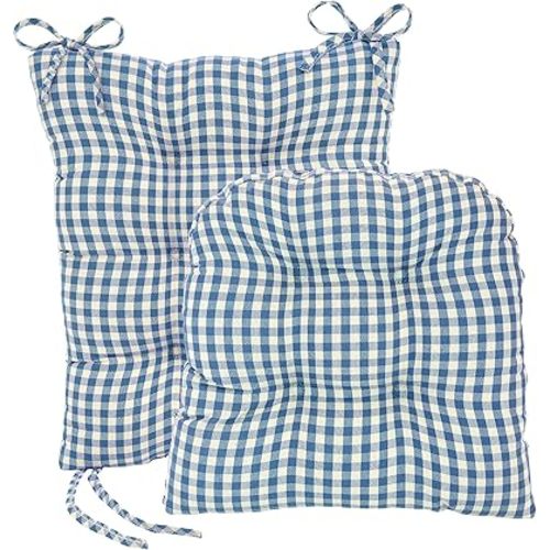 Klear Vu The Gripper Non-Slip Rocking Chair Cushion Set with Thick Padding, Includes Seat Pad & Back Pillow with Ties for Indoor Living Room Rocker, 17x17 Inches, 2 Piece Set, Wedgewood