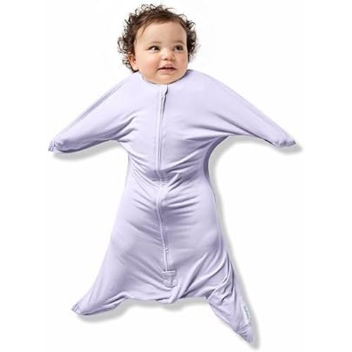 SleepingBaby EverSoft Zipadee-Zip Transition Swaddle - Roomy Wearable Blanket with Two Way Zipper - Viscose from Bamboo - Lilac, X-Small (3-6 Month)