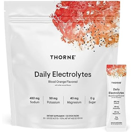 THORNE - Daily Electrolytes - Zero Sugar & Low-Calorie Electrolyte Powder Drink Mix - Flavors Derived from Natural Sources - NSF Certified for Sport - Blood Orange - 30 Stick Packs