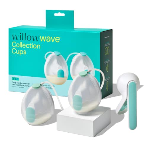 Willow Wave Double Wearable Manual Breast Pump, Pump Both Sides Discreetly, Ergonomic Handle, 24mm Silicone Flanges, Two 5oz Containers, Works with Electric Breast Pumps as Hands-Free Conversion Kit